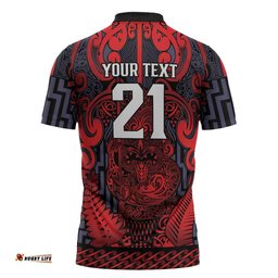 Custom New Zealand Taiaha Maori Zipper Polo Shirt Whero Minimalist Silver Fern Tukutuku Motif LT9