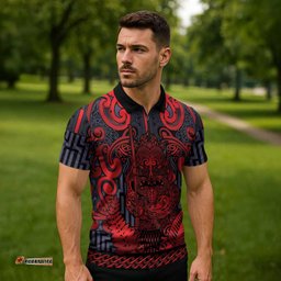 Custom New Zealand Taiaha Maori Zipper Polo Shirt Whero Minimalist Silver Fern Tukutuku Motif LT9