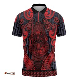 Custom New Zealand Taiaha Maori Zipper Polo Shirt Whero Minimalist Silver Fern Tukutuku Motif LT9
