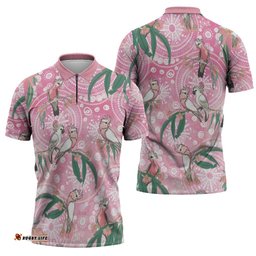 Australia Galah Aboriginal Zipper Polo Shirt Breast Cancer Awareness LT7