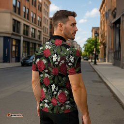 Australia Waratah Flannel Flower Zipper Polo Shirt Aussie Native Flowers Seamless Stylized LT14