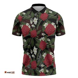 Australia Waratah Flannel Flower Zipper Polo Shirt Aussie Native Flowers Seamless Stylized LT14
