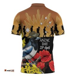 Australia Magpie ANZAC Day Zipper Polo Shirt Rising Sun 25th April Poppy Golden Wattle LT14