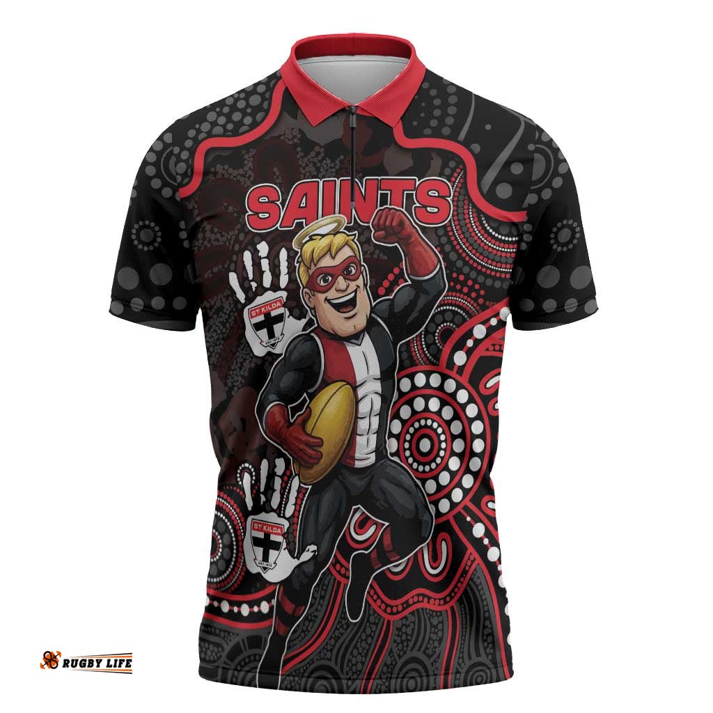 Custom Saints Football Zipper Polo Shirt Aboriginal Dot Art Pattern DT05