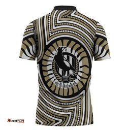 Collingwood Football Club Zipper Polo Shirt Indigenous Monochrome Dot Art Mascot Style TS04