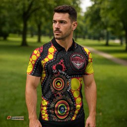 Essendon Bombers NAIDOC Week 2026 Personalised Zipper Polo Shirt 50 Years of Deadly Aboriginal Art LT14