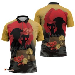Australia Two-up Pennies ANZAC Day Zipper Polo Shirt Slouch Hat Last Post With Poppy LT14