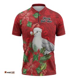 Australian Silver Gull Zipper Polo Shirt Aboriginal Inspired Christmas LT9