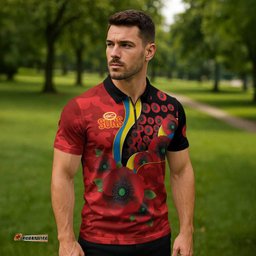 Gold Suns ANZAC Personalised Zipper Polo Shirt Lest We Forget Poppy Camo LT9