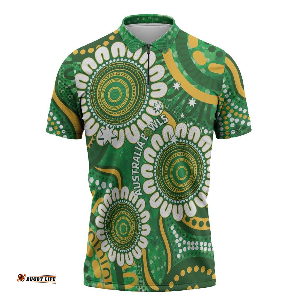 Bowls Australia Custom Zipper Polo Shirt Aboriginal Art National Color LT14