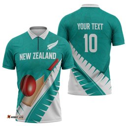 Custom New Zealand Cricket Zipper Polo Shirt Kiwi Birds Haka Dance Turquoise Fern Sporty Style LT03
