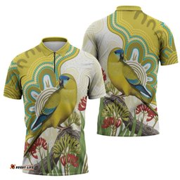 Australia Rock Parrot Zipper Polo Shirt Kangaroo Paws Indigenous Art LT14