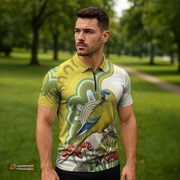 Australia Rock Parrot Zipper Polo Shirt Kangaroo Paws Indigenous Art LT14