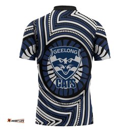 Geelong Cats Zipper Polo Shirt Indigenous Monochrome Dot Art Mascot Style TS04