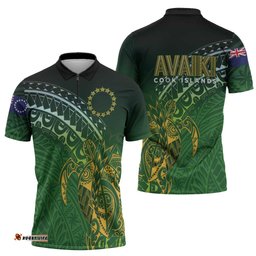 Cook Islands Rugby Kuki Avaiki Zipper Polo Shirt Tribal Turtle LT7