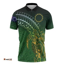 Cook Islands Rugby Kuki Avaiki Zipper Polo Shirt Tribal Turtle LT7
