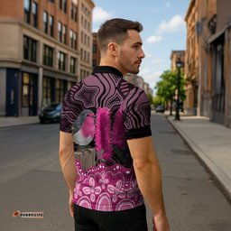 Australia Indigenous Zipper Polo Shirt Breast Cancer Pink Robin Bottlebrush Aboriginal Art LT14