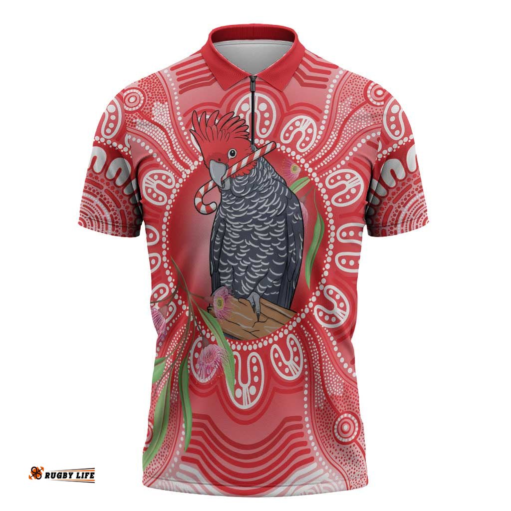 Australia Gang-gang Cockatoo Christmas Zipper Polo Shirt Eucalyptus Blossoms Aboriginal Merry Xmas LT14