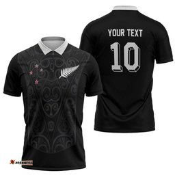 Custom Aotearoa Rugby Zipper Polo Shirt Fern Blacks-Traditional Maori Motifs Design LT03