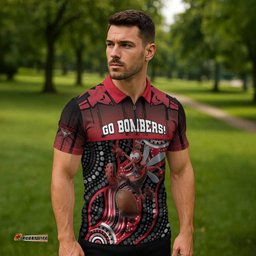 Custom Essendon Go Bombers Zipper Polo Shirt Don The Sash DT05