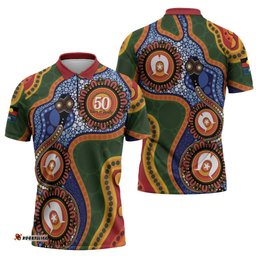 Australia NAIDOC Week 2026 Zipper Polo Shirt 50 Years of Deadly Dhari Snake Aboriginal Art LT14