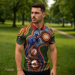 Australia NAIDOC Week 2026 Zipper Polo Shirt 50 Years of Deadly Dhari Snake Aboriginal Art LT14