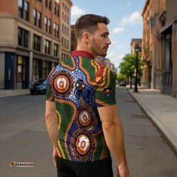 Australia NAIDOC Week 2026 Zipper Polo Shirt 50 Years of Deadly Dhari Snake Aboriginal Art LT14