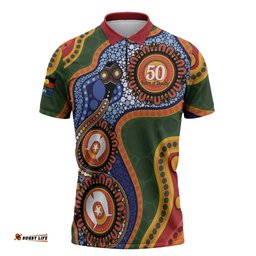 Australia NAIDOC Week 2026 Zipper Polo Shirt 50 Years of Deadly Dhari Snake Aboriginal Art LT14
