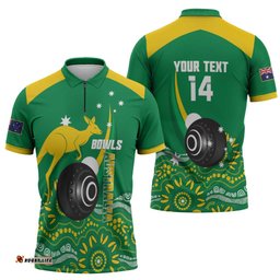 Custom Bowls Australia Zipper Polo Shirt Aussie Kangaroo Aboriginal Art LT14