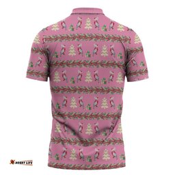 Australia Pink Galah Christmas Zipper Polo Shirt Eolophus Roseicapilla Bottlebrush Seamless LT14