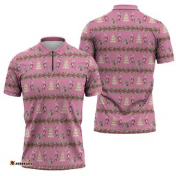Australia Pink Galah Christmas Zipper Polo Shirt Eolophus Roseicapilla Bottlebrush Seamless LT14