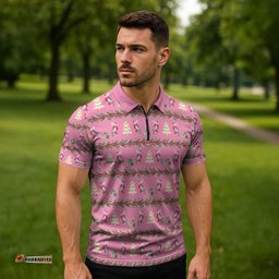 Australia Pink Galah Christmas Zipper Polo Shirt Eolophus Roseicapilla Bottlebrush Seamless LT14