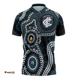 Carlton NAIDOC Week 2026 Personalised Zipper Polo Shirt 50 Years of Deadly Aboriginal Art LT14