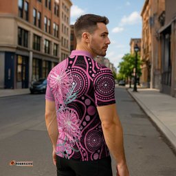 Australia Grevillea Zipper Polo Shirt Aussie Native Spider Flower Indigenous Art LT14