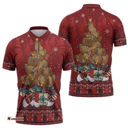 Funny Kiwi Bird Xmas Tree Zipper Polo Shirt New Zealand Tribal Christmas Spirit LT9