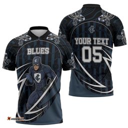 Custom Carlton Navy Zipper Polo Shirt Captain With Aboriginal Art DT05