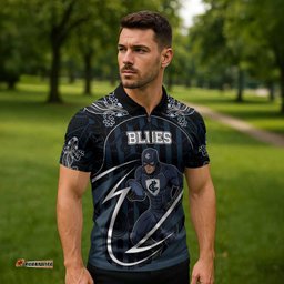 Custom Carlton Navy Zipper Polo Shirt Captain With Aboriginal Art DT05