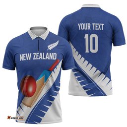 Custom New Zealand Cricket Zipper Polo Shirt Kiwi Birds Haka Dance Blue Fern Sporty Style LT03