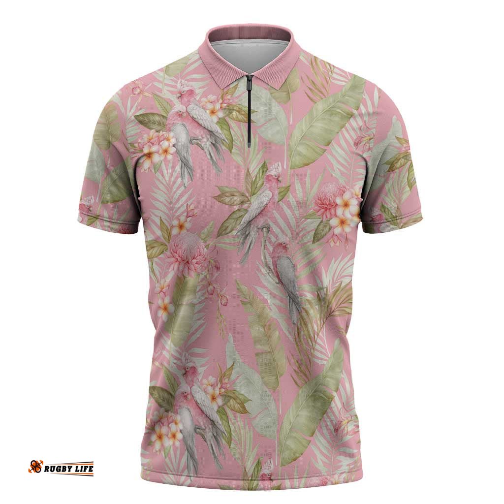 Australia Galah Cockatoo Zipper Polo Shirt Eolophus Soseicapilla Couple Seamless Style LT14