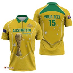 Custom Australia Soccer Zipper Polo Shirt Aussie Aussie Oi Oi Oi LT15