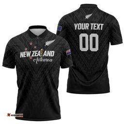 Custom Football New Zealand Zipper Polo Shirt Aotearoa United Black Version LT01