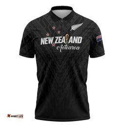 Custom Football New Zealand Zipper Polo Shirt Aotearoa United Black Version LT01