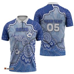 Custom Roos Football Zipper Polo Shirt Aboriginal Dot Art Pattern DT05