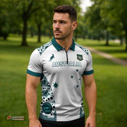 Custom Australia Rugby 2026 Zipper Polo Shirt Go Wallabies Aboriginal Pattern White Version LT05