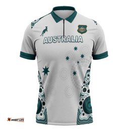 Custom Australia Rugby 2026 Zipper Polo Shirt Go Wallabies Aboriginal Pattern White Version LT05