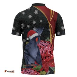 Australia Palm Cockatoo Christmas Zipper Polo Shirt Probosciger Aterrimus Waratah Merry Chrissie LT14
