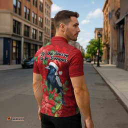 Australian Magpie Zipper Polo Shirt Aboriginal Inspired Christmas LT9
