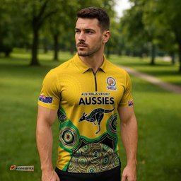 Custom Australia Cricket Spirit 2026 Zipper Polo Shirt World T20 Edition - Gold Aboriginal LT9