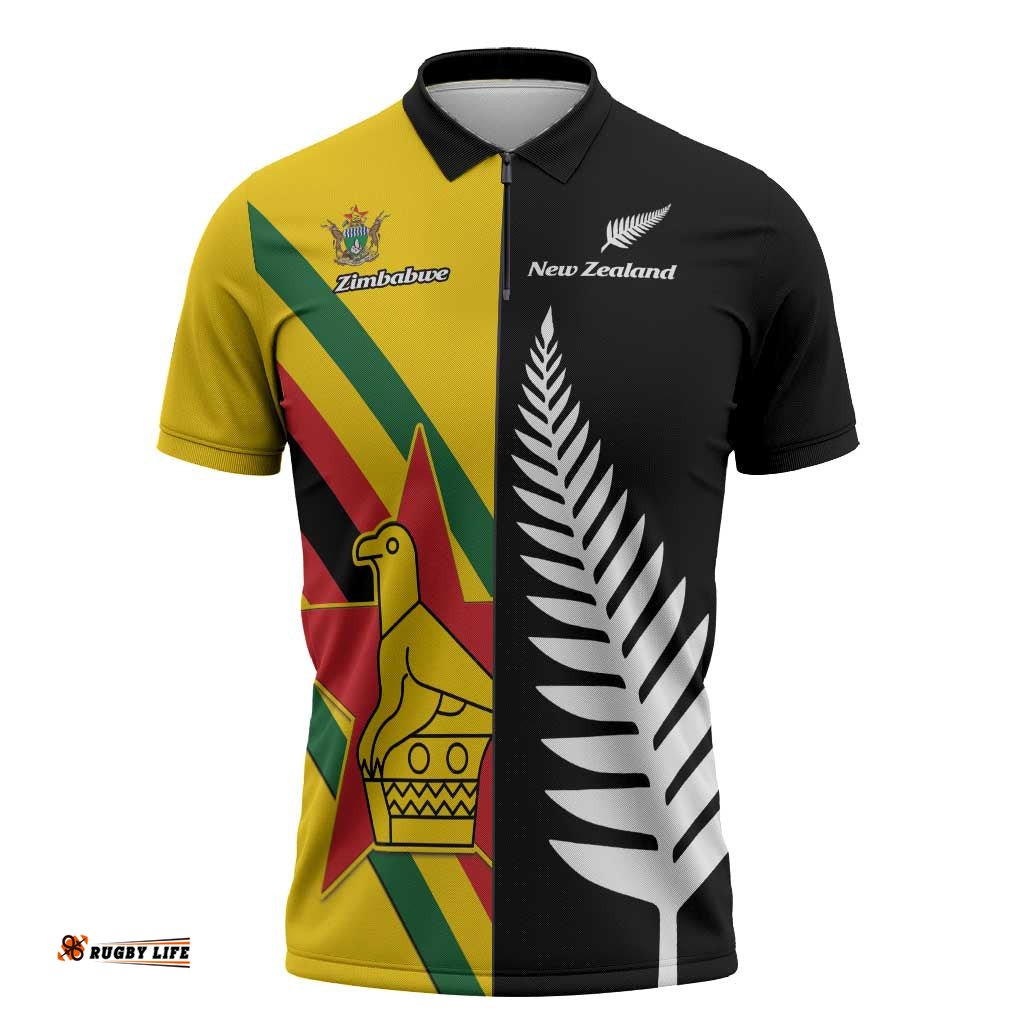 Custom New Zealand and Zimbabwe Zipper Polo Shirt NZ Fern Zim Flag Half Style LT14