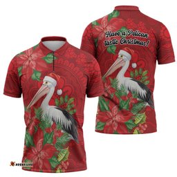 Australian Pelican Zipper Polo Shirt Aboriginal Inspired Christmas LT9